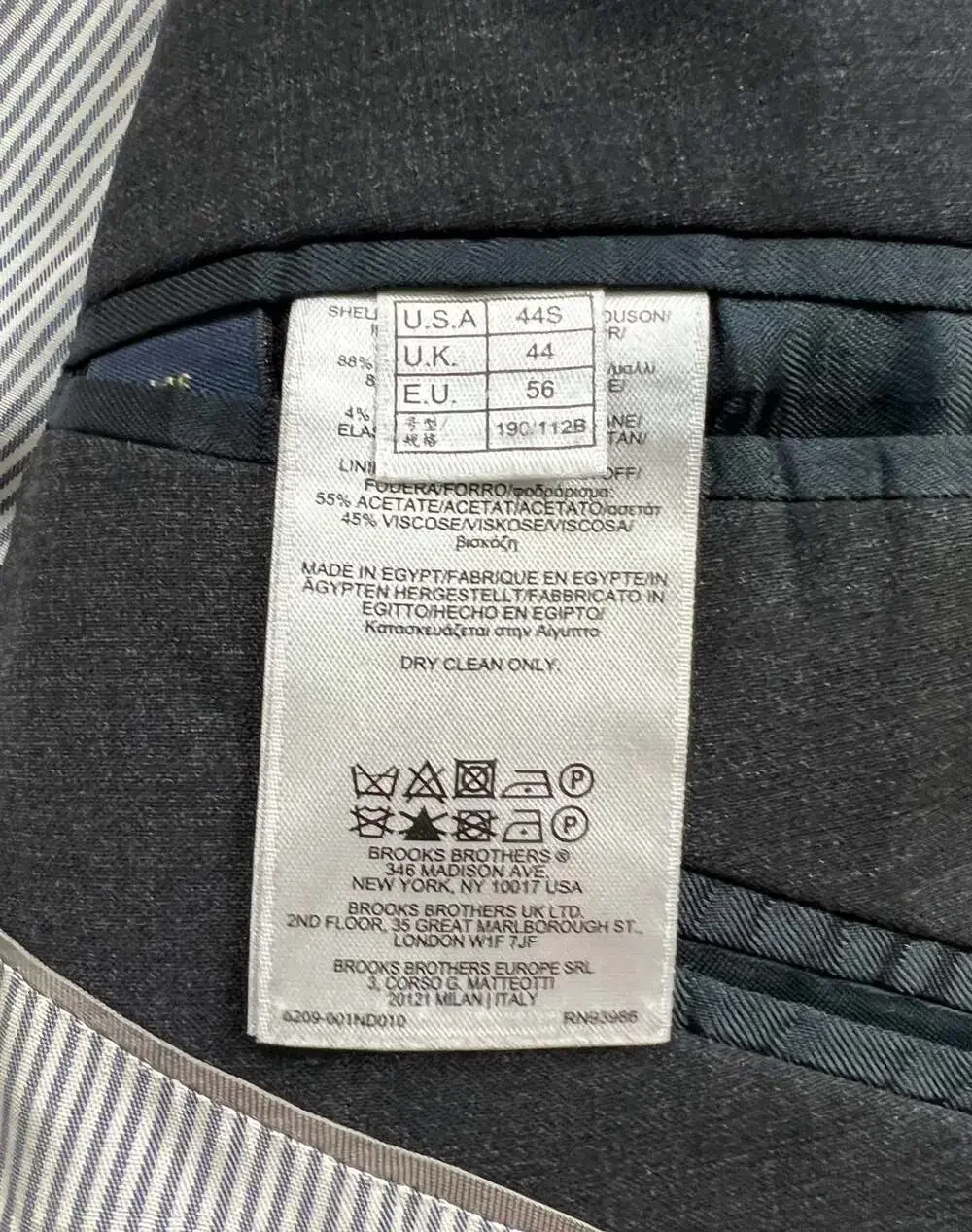 Brooks Brothers Regent Fit Men's Gray Wool Blazer Suit Jacket Size 44S